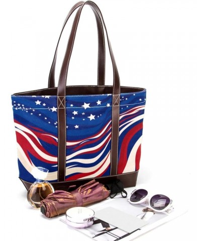 The Tote Bag For Women,Tote Bag With Zipper,Canvas Tote Bag,American Flag Stripes Blue Handbags $26.87 Totes