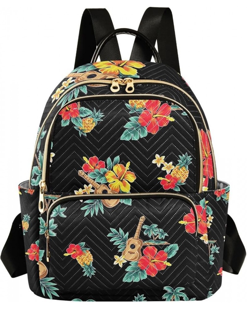 Women Backpack Tropical Guitar Hibiscus Pineapple Anti-Theft Travel Backpack with Luggage Belt Lightweight Handbag Lady Purse...