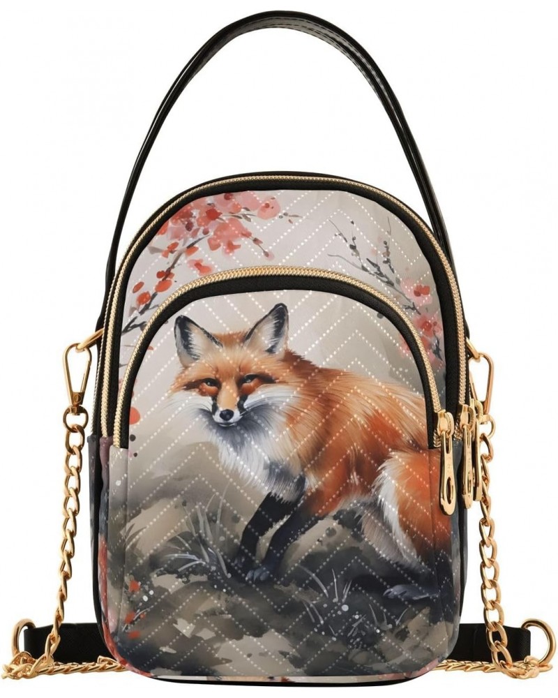 Chinese Painting Fox Women's Sling Bags, Fashion Crossbody Handbags Purse with Chain Strap Top handle 5.91×3.15×8.27 Inches $...