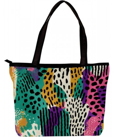 Tote Bag with Zipper, Casual Handbags for Women, Shoulder Bag, animal print pattern colorful $12.42 Totes