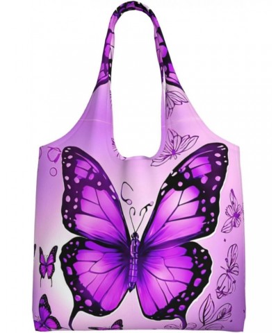 Purple Butterfly One-Shoulder Commuting Canvas Bag,Fashionable And Lightweight,Extra Large Capacity,Easy To Store,Soft And Du...