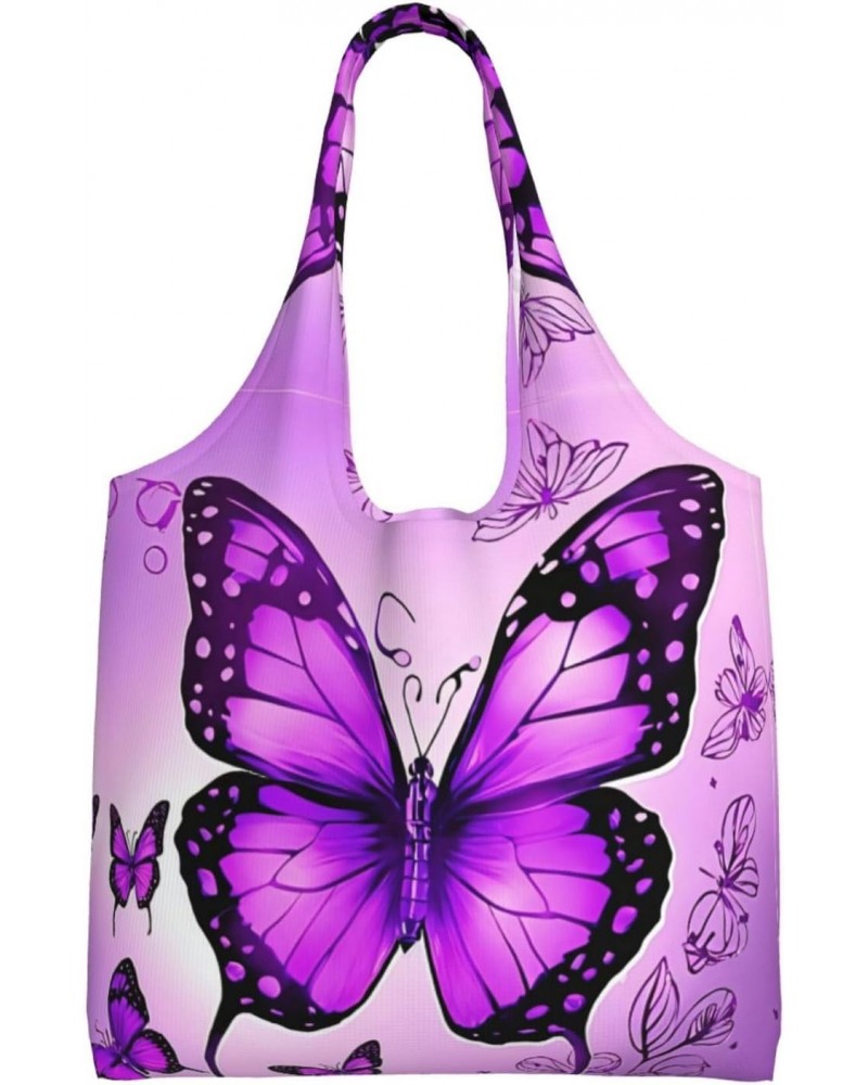 Purple Butterfly One-Shoulder Commuting Canvas Bag,Fashionable And Lightweight,Extra Large Capacity,Easy To Store,Soft And Du...