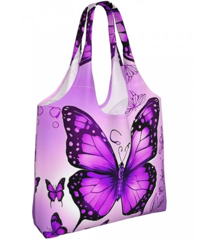 Purple Butterfly One-Shoulder Commuting Canvas Bag,Fashionable And Lightweight,Extra Large Capacity,Easy To Store,Soft And Du...