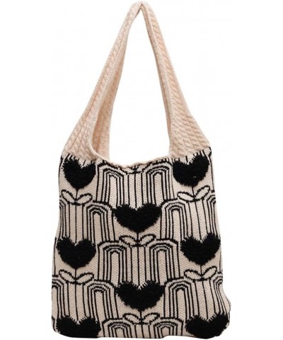 Crochet Tote Bag Cute Aesthetic Hobo Bag Hearts Pattern Knitted Shoulder Bag Hollow Beach Bag for Women B02-beige $13.10 Totes