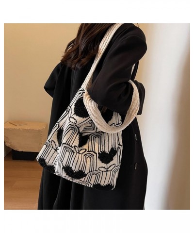 Crochet Tote Bag Cute Aesthetic Hobo Bag Hearts Pattern Knitted Shoulder Bag Hollow Beach Bag for Women B02-beige $13.10 Totes