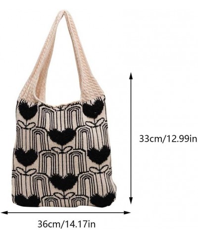 Crochet Tote Bag Cute Aesthetic Hobo Bag Hearts Pattern Knitted Shoulder Bag Hollow Beach Bag for Women B02-beige $13.10 Totes