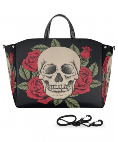 Skull Flower Art Large Tote Bag Women Should Bag Extra Large Tote Bags Waterproof Big Crossbody Tote Bag with inner Pockets f...