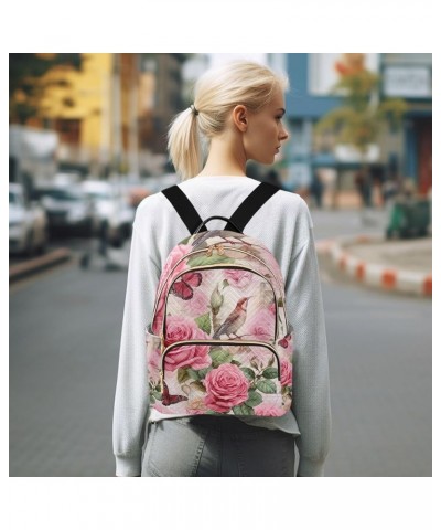 Blue Forget me not Flowers on White Womens Small Backpack, Lady Backpack, Festival Backpack for Women, S Pink Rose in Paris W...