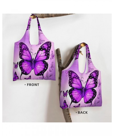 Purple Butterfly One-Shoulder Commuting Canvas Bag,Fashionable And Lightweight,Extra Large Capacity,Easy To Store,Soft And Du...