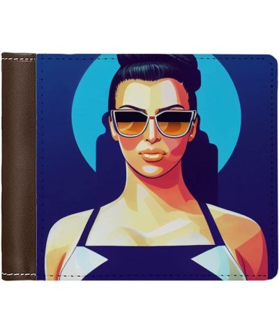 Cute Girl Men's Wallet - Cool Art Wallet - Pin Up Girl Wallet - Black Brown $18.85 Wallets