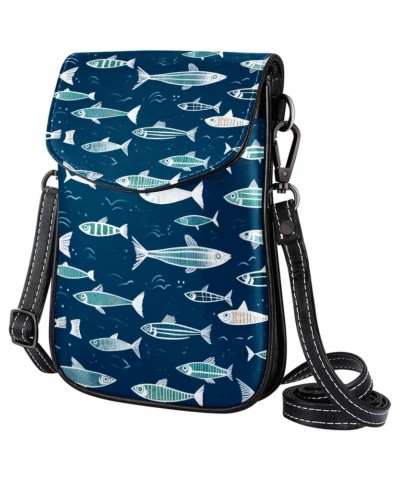 Crossbody Bags for Women,Crossbody Bag Men,Small Sling Bag,Blue Cartoon Vintage Ocean Fish,Crossbody Purse $12.92 Crossbody Bags