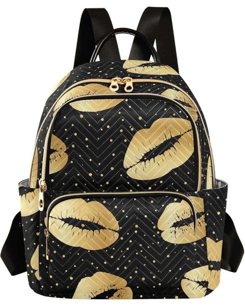 Travel Backpack Purse for Women Fashion Anti-theft Work Casual Gold Lips Polka Dots Daypack Shoulder Bag Medium Size Medium $...