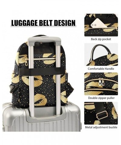 Travel Backpack Purse for Women Fashion Anti-theft Work Casual Gold Lips Polka Dots Daypack Shoulder Bag Medium Size Medium $...