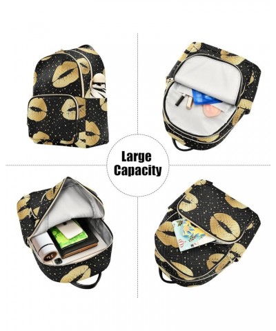 Travel Backpack Purse for Women Fashion Anti-theft Work Casual Gold Lips Polka Dots Daypack Shoulder Bag Medium Size Medium $...