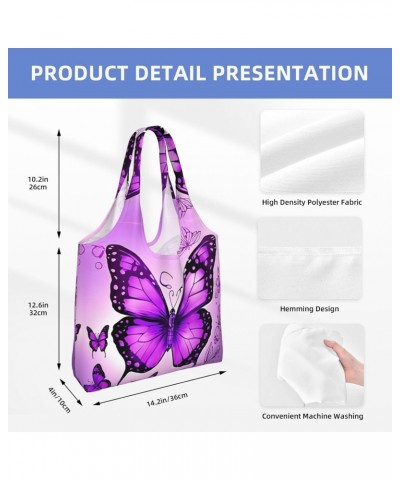 Purple Butterfly One-Shoulder Commuting Canvas Bag,Fashionable And Lightweight,Extra Large Capacity,Easy To Store,Soft And Du...