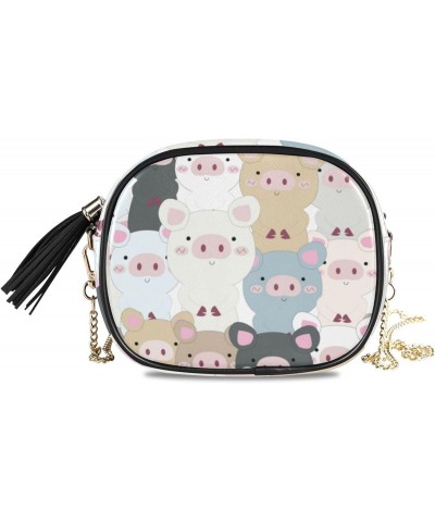 Small Crossbody Bag Doodle Cartoon Cute Baby Pig Womens Shoulder Chain Bag PU Leather Small Purse With Tassel $12.23 Shoulder...