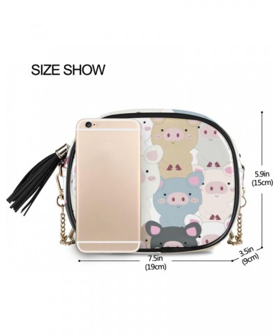 Small Crossbody Bag Doodle Cartoon Cute Baby Pig Womens Shoulder Chain Bag PU Leather Small Purse With Tassel $12.23 Shoulder...