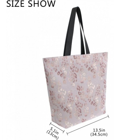 Rose Gold Leopard Cheetah Print Pink Large Canvas Tote Bag Shopping Shoulder Handbag with Small Zippered Pocket $12.53 Totes