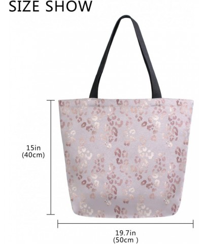 Rose Gold Leopard Cheetah Print Pink Large Canvas Tote Bag Shopping Shoulder Handbag with Small Zippered Pocket $12.53 Totes