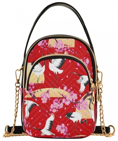 Japanese Crane Pink Flower Small Chain Crossbody Travel Bag Handbag Cell Phone Purse for Women $11.66 Crossbody Bags