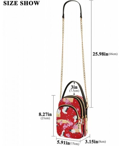 Japanese Crane Pink Flower Small Chain Crossbody Travel Bag Handbag Cell Phone Purse for Women $11.66 Crossbody Bags