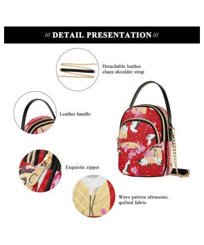 Japanese Crane Pink Flower Small Chain Crossbody Travel Bag Handbag Cell Phone Purse for Women $11.66 Crossbody Bags