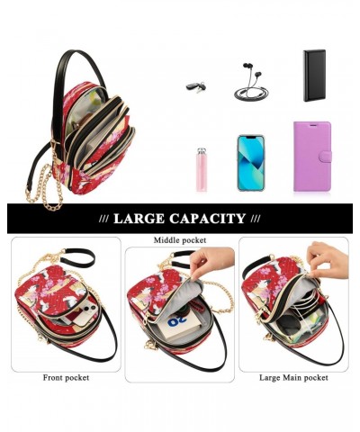 Japanese Crane Pink Flower Small Chain Crossbody Travel Bag Handbag Cell Phone Purse for Women $11.66 Crossbody Bags