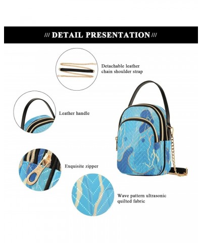 Blue Marble Crossbody Bags for Women Quilted Chain Crossbody Purses Trendy Gold Veins Cross Body Phone Purse Handbag $13.51 C...