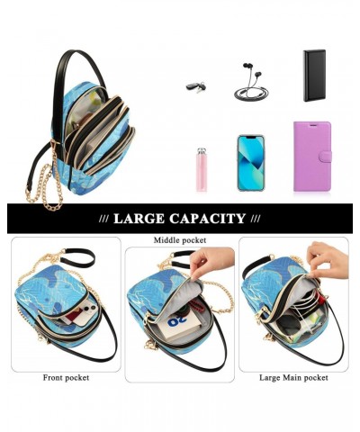 Blue Marble Crossbody Bags for Women Quilted Chain Crossbody Purses Trendy Gold Veins Cross Body Phone Purse Handbag $13.51 C...