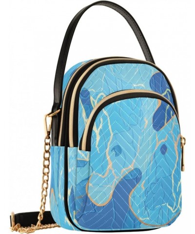 Blue Marble Crossbody Bags for Women Quilted Chain Crossbody Purses Trendy Gold Veins Cross Body Phone Purse Handbag $13.51 C...