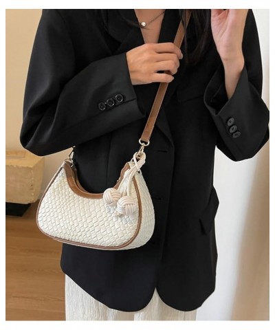 Shoulder Bag for Women Y2k Purse Trendy Hobo Crossbody Bag PU Leather Woven Tote Bag Small Handbag Clutch B Beige $22.78 Totes