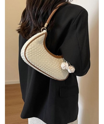 Shoulder Bag for Women Y2k Purse Trendy Hobo Crossbody Bag PU Leather Woven Tote Bag Small Handbag Clutch B Beige $22.78 Totes