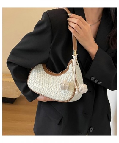 Shoulder Bag for Women Y2k Purse Trendy Hobo Crossbody Bag PU Leather Woven Tote Bag Small Handbag Clutch B Beige $22.78 Totes