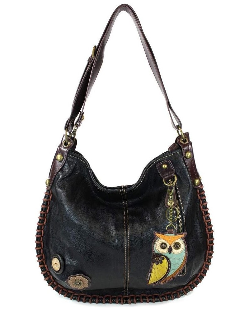 Handbags Charming Crossbody or Shoulder Convertible Large Purse - BLACK Owl-iii $30.15 Hobo Bags