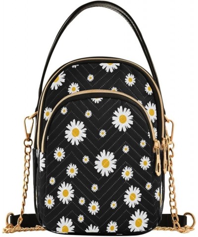 Beautiful Daisy Blossom Black Crossbody Bag Small Shoulder Handbags Leather Purse for Women $14.03 Crossbody Bags