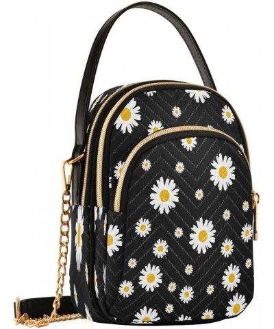 Beautiful Daisy Blossom Black Crossbody Bag Small Shoulder Handbags Leather Purse for Women $14.03 Crossbody Bags