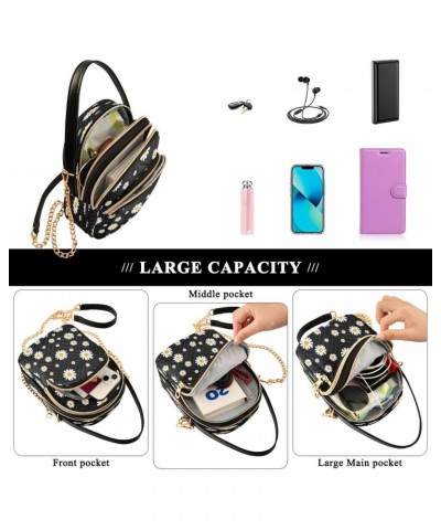 Beautiful Daisy Blossom Black Crossbody Bag Small Shoulder Handbags Leather Purse for Women $14.03 Crossbody Bags