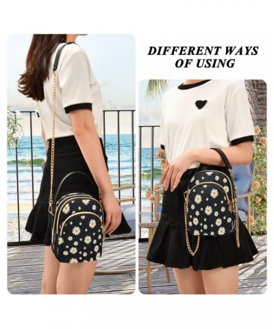 Beautiful Daisy Blossom Black Crossbody Bag Small Shoulder Handbags Leather Purse for Women $14.03 Crossbody Bags