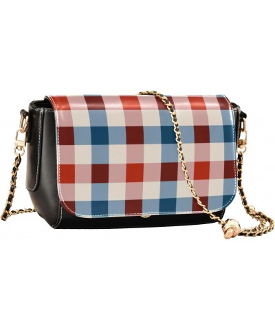 Crossbody Handbag Gingham Plaid Red Blue 4th July PU Leather Shoulder Bag Sturdy Travel Pouch Compact Chic Bag for Women Ever...