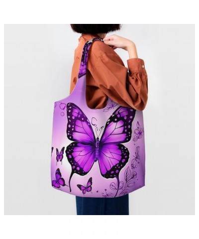 Purple Butterfly One-Shoulder Commuting Canvas Bag,Fashionable And Lightweight,Extra Large Capacity,Easy To Store,Soft And Du...