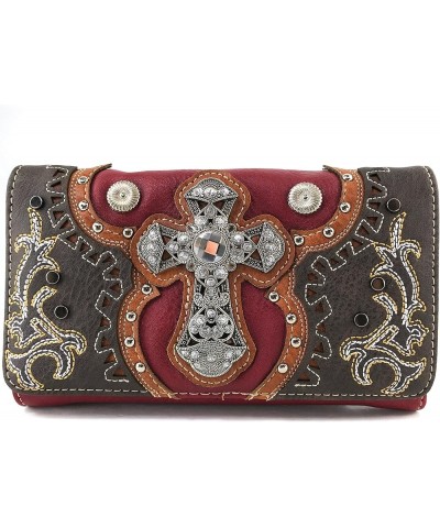 Concealed Carry Laser Cut Concho Cross Antique Embroidery Handbag Red Wallet Only $31.56 Shoulder Bags