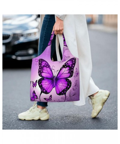 Purple Butterfly One-Shoulder Commuting Canvas Bag,Fashionable And Lightweight,Extra Large Capacity,Easy To Store,Soft And Du...