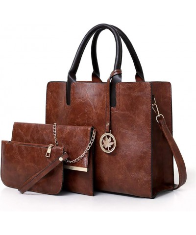 Women Handbags Sets 3 Pcs Large Capacity Handbag Chain Shoulder Bag Clutch Purse Brown $16.79 Totes