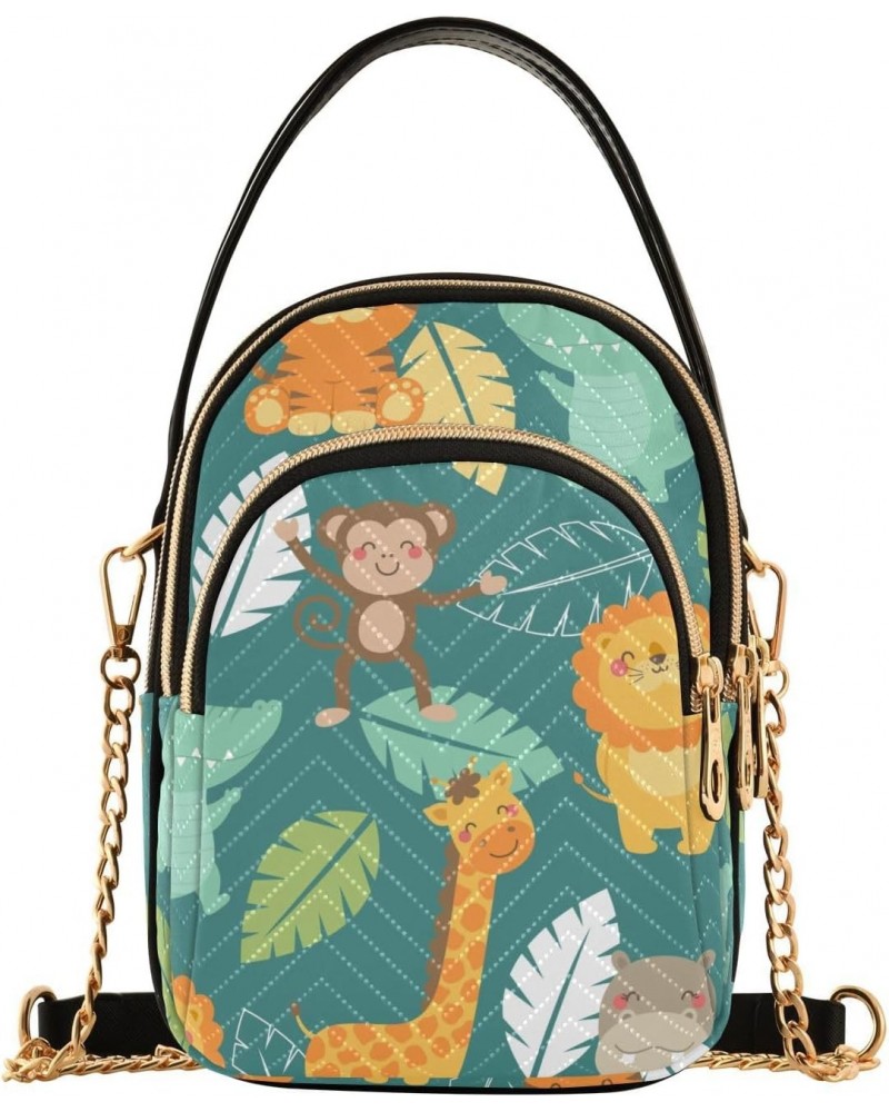 Jungle Animals Crossbody Bag for Women Cell Phone Purse Wallet with Removable Chain Shoulder Handbag for Work Travel Passport...