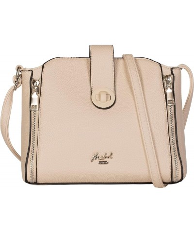 Mabel Womens Zip Detailed Small Tote Pu Leather Casual Travel Ladies Crossbody Shoulder Messenger Bag - Irina Cream $26.54 Totes