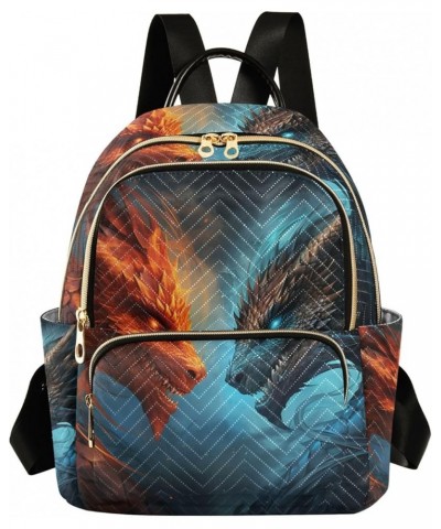 Mini Backpack Purse for Women, Blue Red Fire Dragons 5 Travel Bag Casual Daypack Shoulder Bag Small $14.40 Backpacks