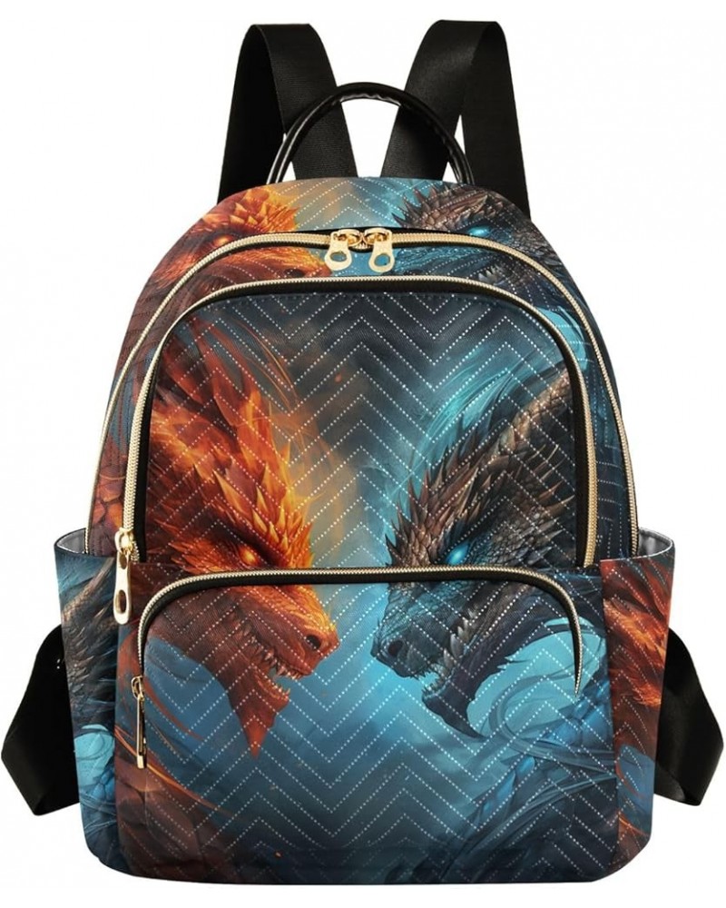 Mini Backpack Purse for Women, Blue Red Fire Dragons 5 Travel Bag Casual Daypack Shoulder Bag Small $14.40 Backpacks