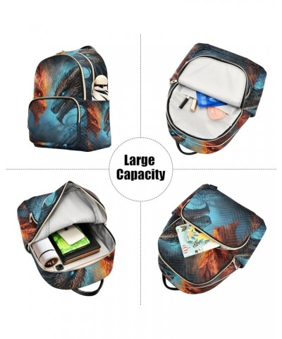 Mini Backpack Purse for Women, Blue Red Fire Dragons 5 Travel Bag Casual Daypack Shoulder Bag Small $14.40 Backpacks