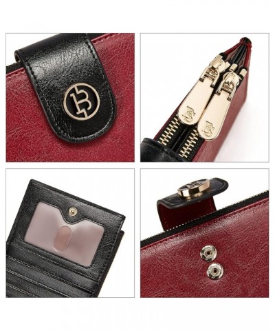 Leather Wallets for Women RFID Blocking Slim Bofild Purse Card Holder with Zipper Pocket 1-Red+Brown $12.18 Wallets