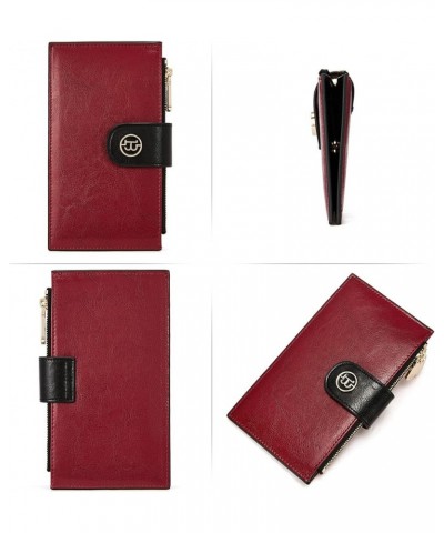 Leather Wallets for Women RFID Blocking Slim Bofild Purse Card Holder with Zipper Pocket 1-Red+Brown $12.18 Wallets